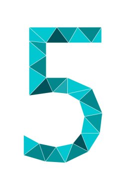 Neon naneli 5 numaralı çokgen tarzı beyaz arkaplanda izole edilmiş. Öğrenme numaraları, seri numarası, fiyat, yer. Vektör illüstrasyonu