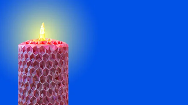 Знамя Свечой Розового Полигона Синим Фоном Место Текста Иллюстрация Празднику — стоковый вектор