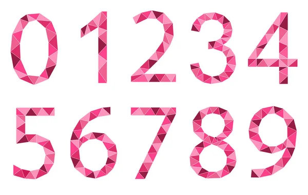 Set Pink Numbers Polygon Style Isolated White Background Learning Numbers — Stock Vector