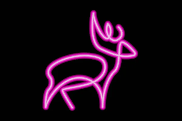 Růžový Neon Znamení Jelen Černém Pozadí — Stockový vektor