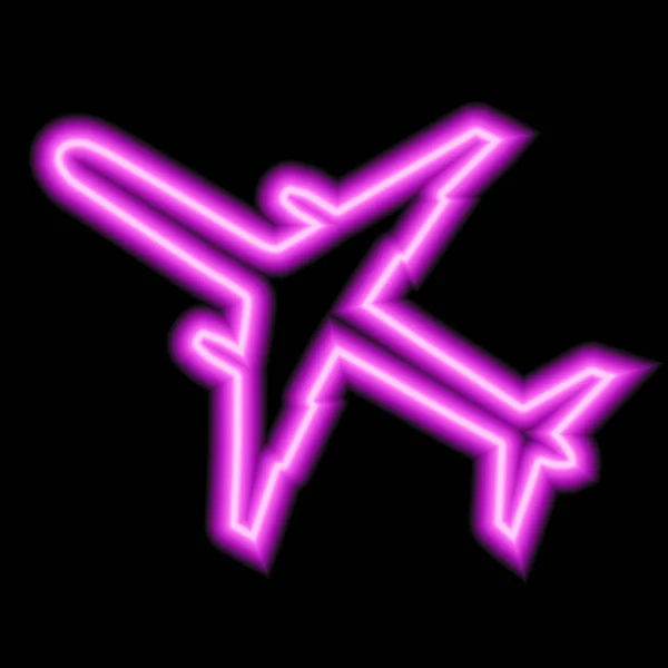 Rosa Leuchtreklame Eines Flugzeugs Auf Schwarzem Hintergrund Vektorillustration — Stockvektor