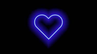 Siyah arka planda kalp şeklinde mavi neon ışığı. Kalp atışı.