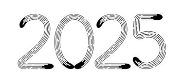 Yeni yıl 2025, beyaz arkaplandaki siyah noktalı çizgilerden. Vektör illüstrasyonu