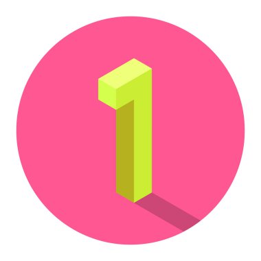 Pembe renk çemberinin üzerinde gölgesi olan Isome sarı numara 1. Vektör illüstrasyonu