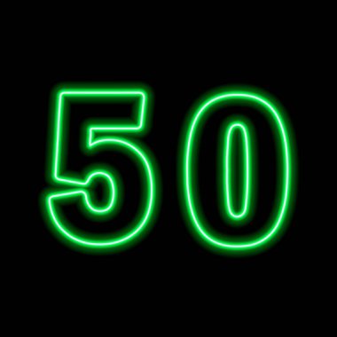 Siyah arkaplanda neon yeşil numara 50. Seri numarası, fiyatı, yeri. Vektör illüstrasyonu