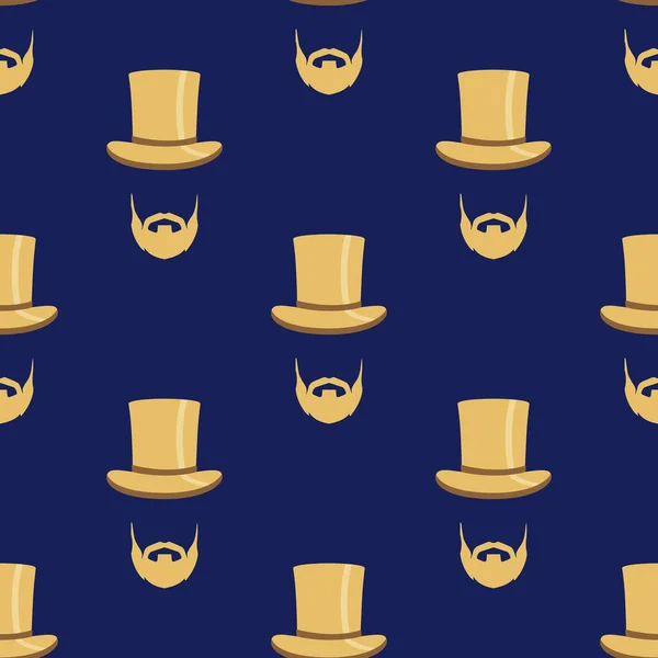 无缝隙图案 绅士风度翩翩 头戴礼帽 留着胡子 时髦的深蓝色和金色 — 图库照片