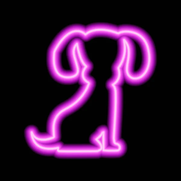 Roze Neon Teken Van Zittende Hond Zwarte Achtergrond — Stockvector