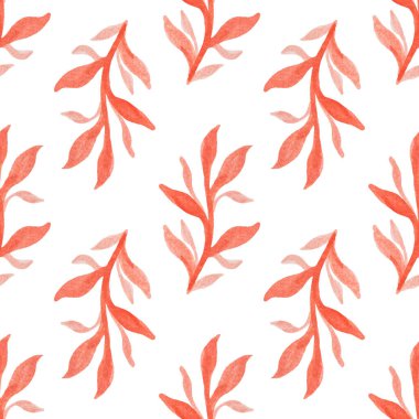 Beyaz arka planda pembe el yapımı suluboya çimlerle kusursuz desen. Tekstil için, baskı. Doğal Organik Konsept