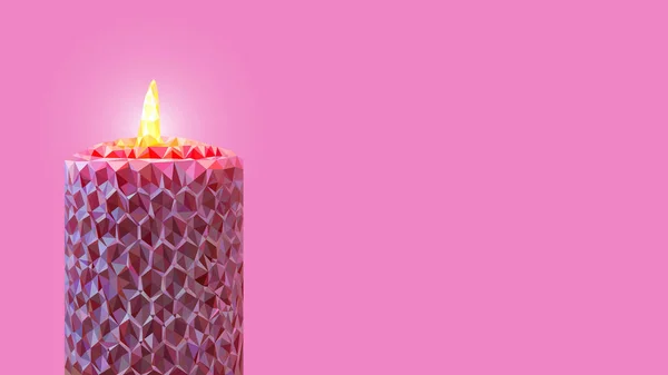 ピンクの背景にピンクのポリゴンキャンドルとバナー テキストのための場所 お祝い 休日のためのイラスト — ストックベクタ