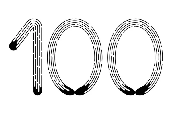 Numer 100 Czarnych Linii Wyizolowanych Białym Tle Element Projektu Ilustracja — Wektor stockowy