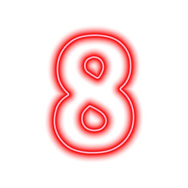Neon kırmızısı numara 8, beyaz üzerine izole edilmiş. Seri numarası, fiyatı, yeri. Vektör illüstrasyonu