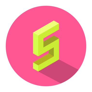 Pembe renk çemberinin üzerinde gölgesi olan Isome sarı numara 5. Vektör illüstrasyonu