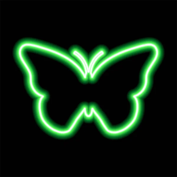 Signo Neón Verde Mariposa Sobre Fondo Negro — Vector de stock