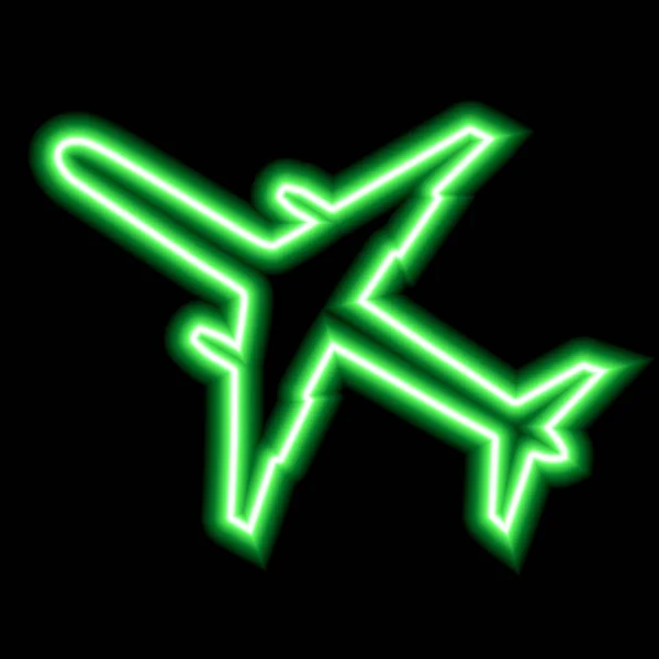 Πράσινο Σημάδι Νέον Του Αεροπλάνου Μαύρο Φόντο Εικονογράφηση Διανύσματος — Διανυσματικό Αρχείο