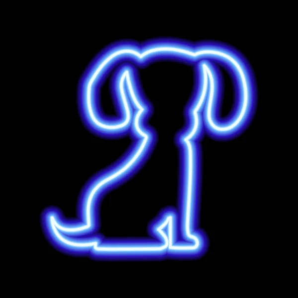 Синий Неоновый Знак Сидящей Собаки Черном Фоне — стоковый вектор
