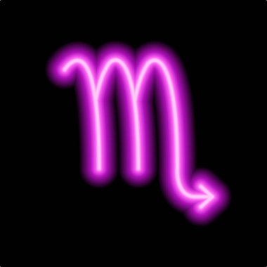 Pembe neon burç işareti Scorpio. Tahminler, astroloji, yıldız falı.