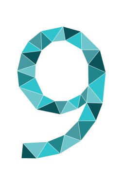 Beyaz arkaplanda izole edilmiş 9 numaralı yeşil çokgen. Öğrenme numaraları, seri numarası, fiyat, yer. Vektör illüstrasyonu