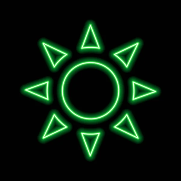 Зеленый Неоновый Знак Солнца Цветок Большим Ядром Заостренными Лепестками — стоковый вектор