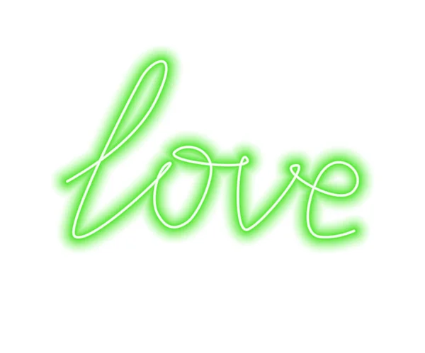 Zelené Neonové Slovo Láska Izolovaná Bílém Vektorová Ilustrace — Stockový vektor