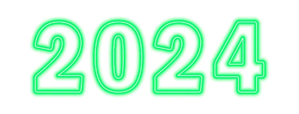 Groen Neon Gekleurd 2024 Jaar Geïsoleerd Wit Vectorillustratie — Stockvector