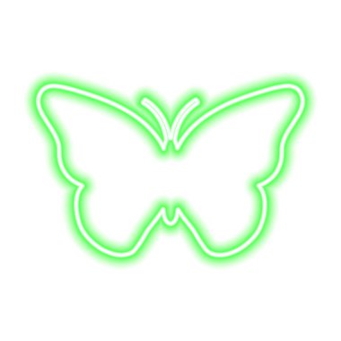 Beyaz üzerinde yeşil neon kelebek izi var. Vektör illüstrasyonu.