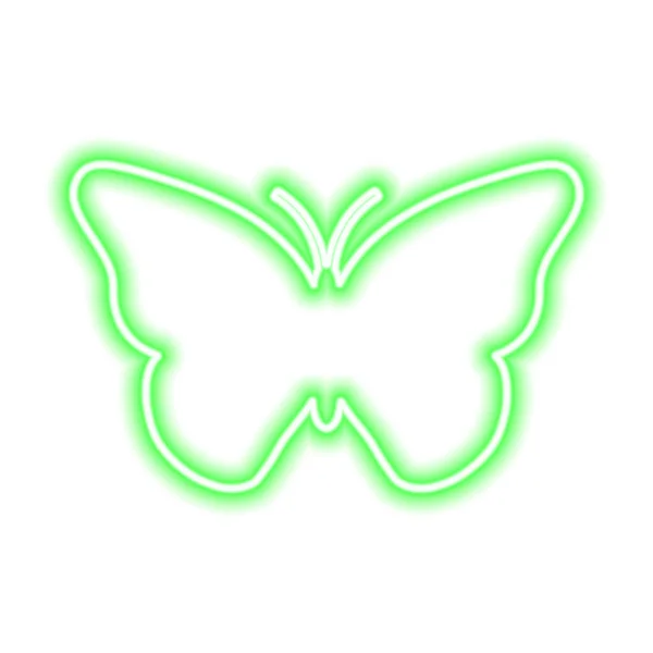 Green Neon Sign Butterfly Isolated White Vector Illustration — Stock Vector