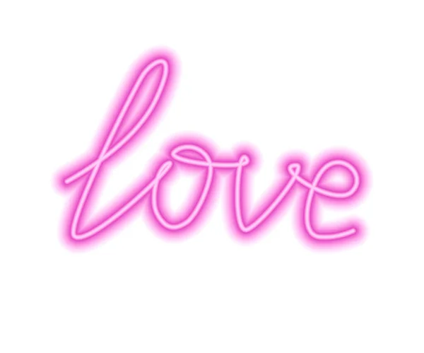 Purpurowe Neonowe Słowo Miłość Odizolowana Białym Ilustracja Wektora — Wektor stockowy