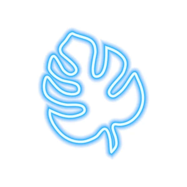 Blå Neon Monstera Blad Lysende Designelement Isoleret Hvid Naturligt Organisk – Stock-vektor