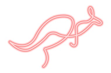 Kırmızı neon işareti kanguru beyaza izole edilmiş. Vektör illüstrasyonu