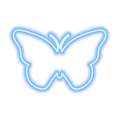 Kelebeğin mavi neon ışığı beyazda izole edilmiş. Vektör illüstrasyonu.