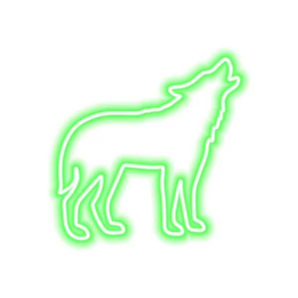 Green Neon Sign Wolf Isolated White Vector Illustration — Stock Vector