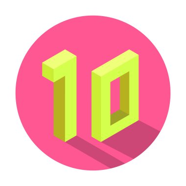 Pembe renk çemberinin üzerinde gölgesi olan Isome sarı numara 10. Vektör illüstrasyonu