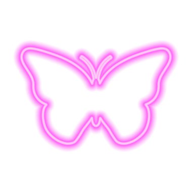 Beyaz üzerine izole edilmiş pembe neon kelebek işareti. Vektör illüstrasyonu.