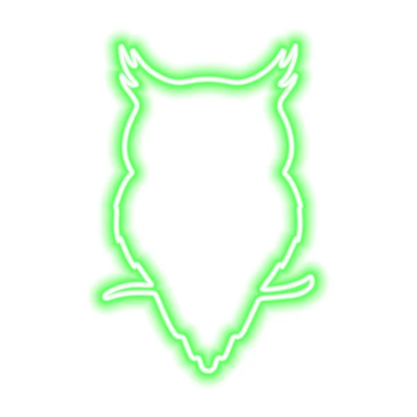Grön Neonuggla Sitter Gren Isolerad Vitt Vektorillustration — Stock vektor