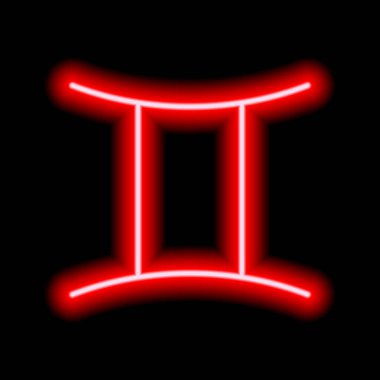 Kırmızı neon burç burcu Gemini. Tahminler, astroloji, yıldız falı.