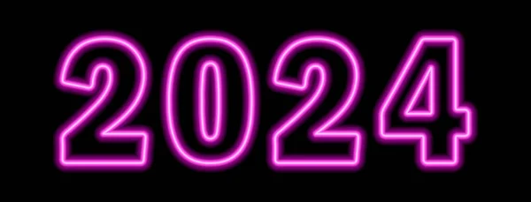 Roze Neon Gekleurd 2024 Jaar Zwarte Achtergrond Vectorillustratie — Stockvector