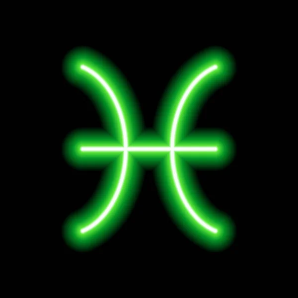 Zelené Neonové Znamení Ryby Předpovědi Astrologie Horoskop — Stockový vektor