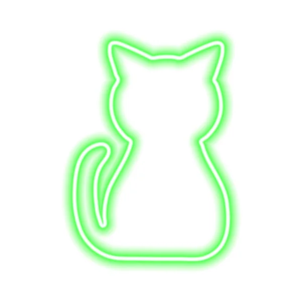 Зеленая Неоновая Икона Сидящей Кошки Изолирована Белом Векторная Иллюстрация — стоковый вектор