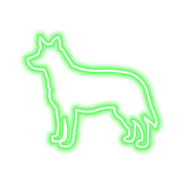 Green Neon Icon Dog Isolated White Vector Illustration — Stock Vector