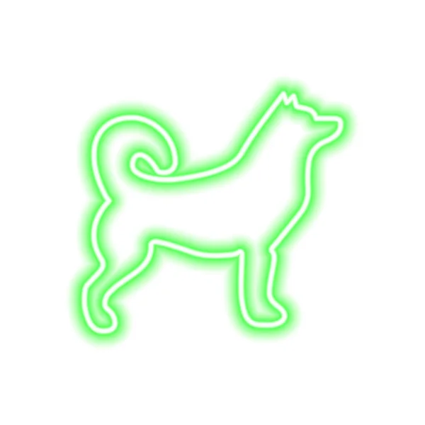 Green Neon Icon Husky Isolated White Vector Illustration — Stock Vector