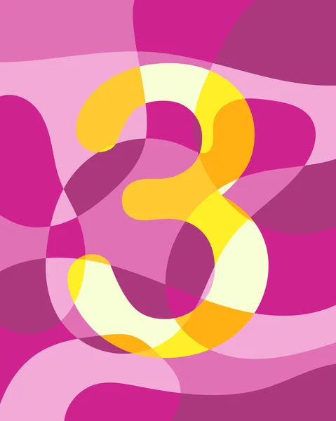 抽象光滑圆形3号 在粉红色的背景上对比黄色的数字 矢量说明 — 图库矢量图片