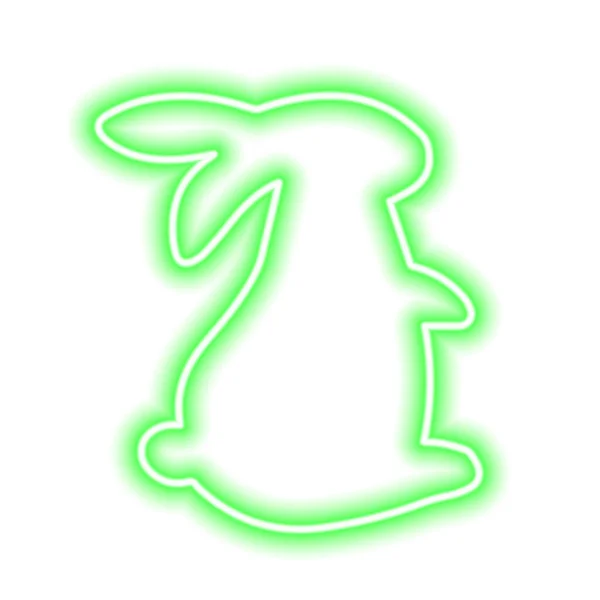 Green Neon Icon Rabbit Isolated White Vector Illustration — Stock Vector