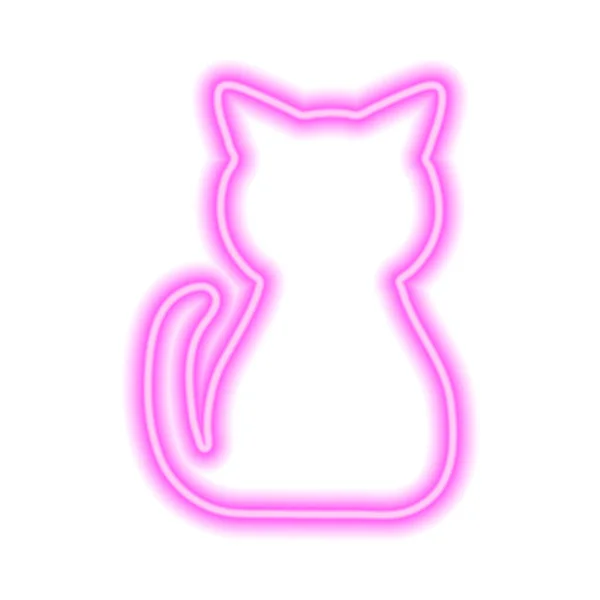 Icono Neón Rosa Gato Sentado Aislado Blanco Ilustración Vectorial — Vector de stock