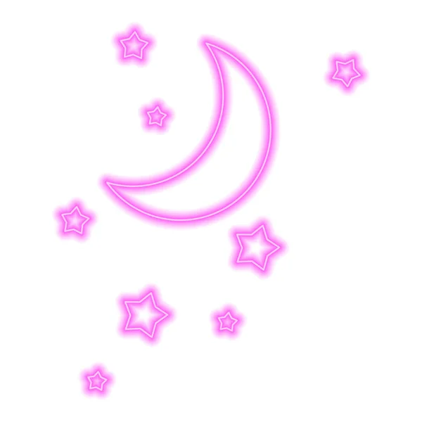 Neon Rosa Mond Und Sterne Isoliert Auf Dem Hintergrund Vektorillustration — Stockvektor