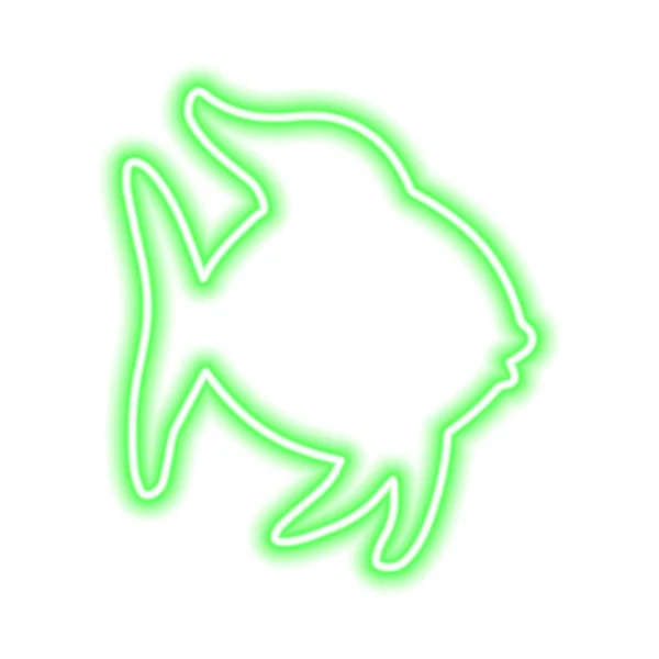 Grön Neon Tecken Fisk Isolerad Vitt Vektorillustration — Stock vektor