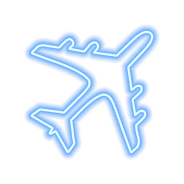 Синий Неоновый Знак Самолета Изолированного Белом Векторная Иллюстрация — стоковый вектор