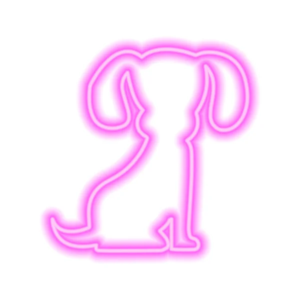 Rosa Neon Ikon Sittande Hund Isolerad Vitt Vektorillustration — Stock vektor