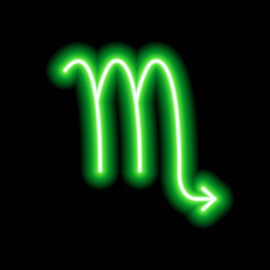 Yeşil neon burç işareti Scorpio. Tahminler, astroloji, yıldız falı.