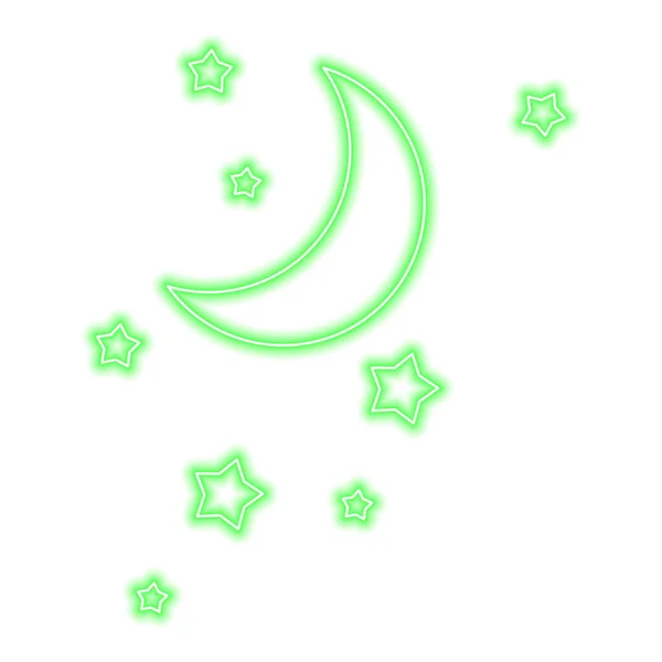 Неоновая Геен Луна Звезды Изолированы Заднем Плане Векторная Иллюстрация — стоковый вектор