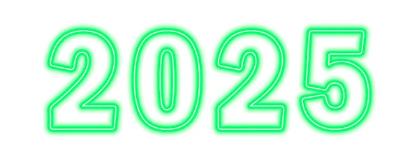 Groen Neon Gekleurd 2025 Jaar Geïsoleerd Wit Vectorillustratie — Stockvector